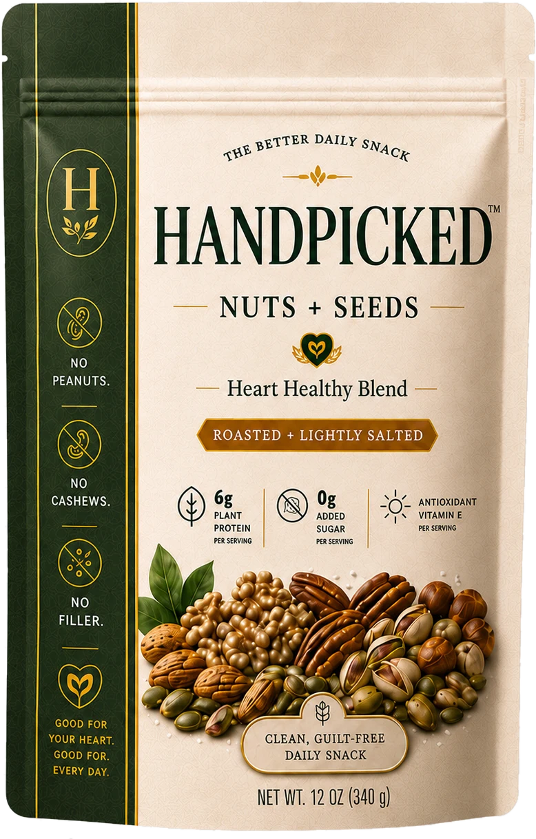 HANDPICKED Nuts + Seeds, Roasted + Lightly Salted — 12 oz pouch